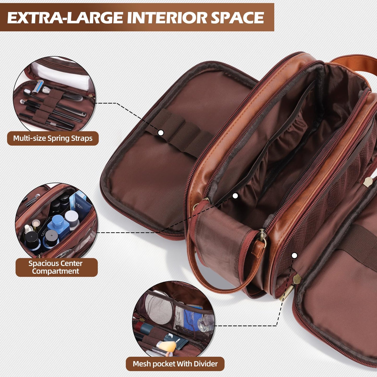 Personalized Travel Toiletry Bag for Men, Father Day Gifts, Engraved Initials Waterproof PU Leather Toiletry Bag, Large Capacity Portable Shaving Bag, Unique Birthday Gift for Men Dad Husband Him,M