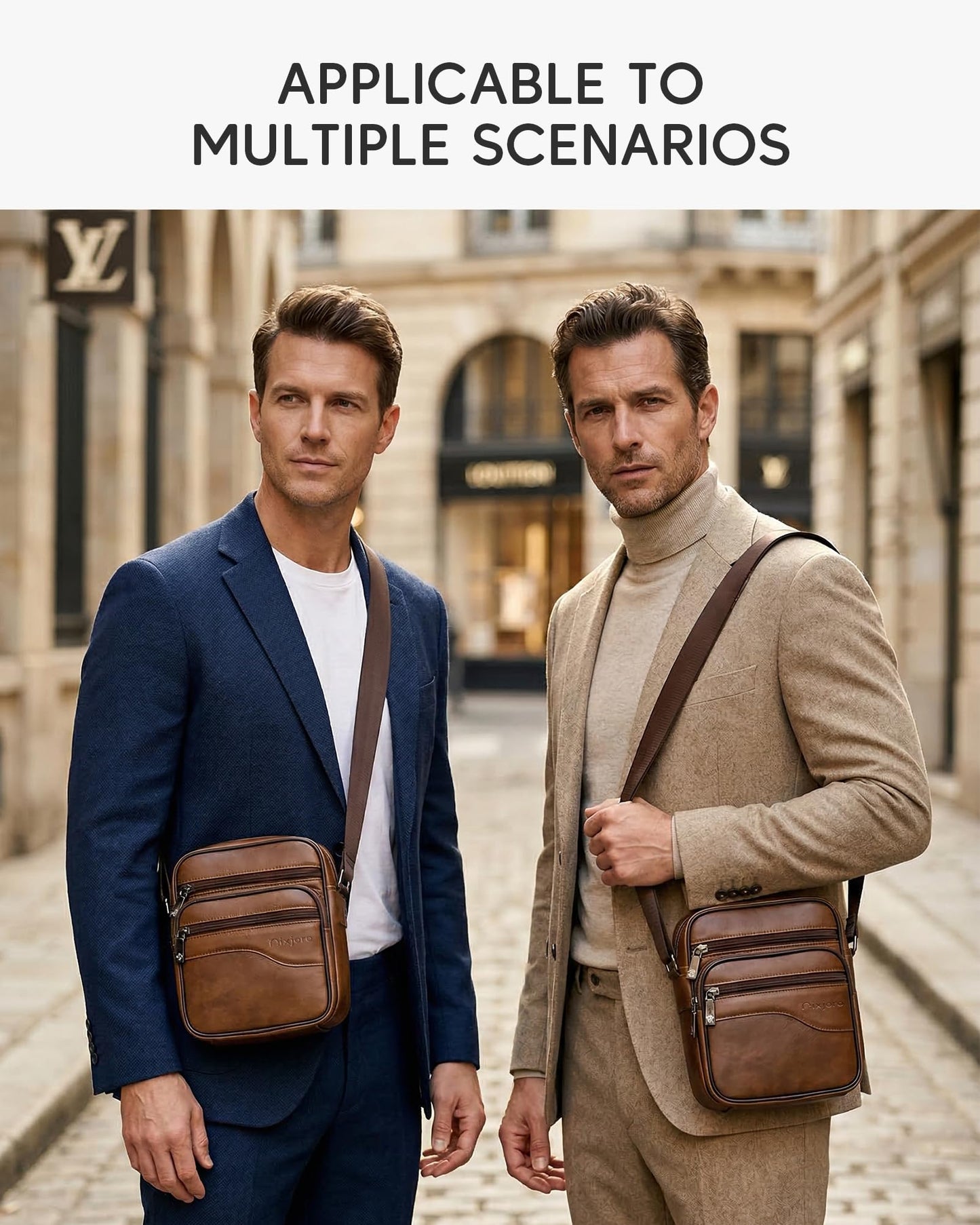 Nixjoro Vegan Leather Men Purse Small Messenger Cross Body Bag Satchel Sling Shoulder Bag for Work Business Travel, Brown