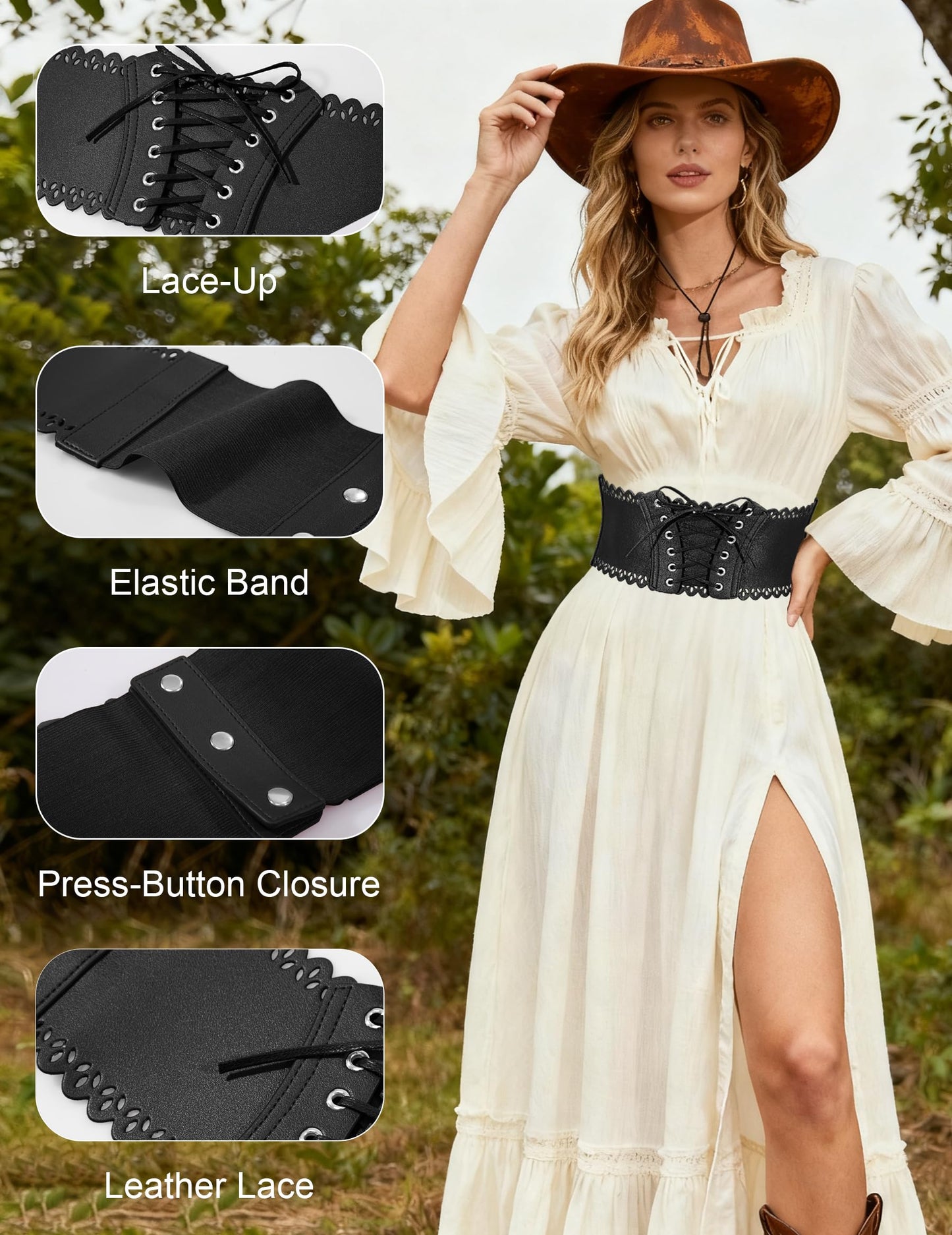 Wedtrend Women's Belts Waist Belt for Dress Wide Elastic Belts for Women Black Leather Corset Renaissance Black Corset Top WTBT005 Black L