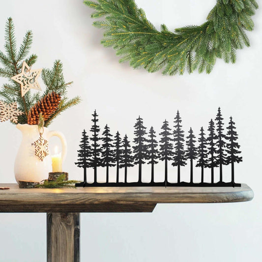 dryelves Metal Pine Tree Decor, Cabin Forest Tree and Nature Rustic Tabletop Decor, Mantel Centerpieces Shelf Decorations, Housewarming Gifts for Home Farmhouse Living Room Bedroom(Black)