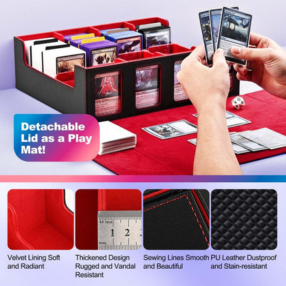 UAONO Trading Card Storage Box with Commander Display; 2400+ Deck Box for MTG with Removable Cover; Top Loaders Card Case fits Magic TCG PTCG Sports Cards; 24 Dividers, 4 Stoppers (Black, Red)