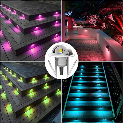 10 Pack LED Stair Lights Kit Outdoor 1-2/5" 0.2W-0.4W Low Voltage Waterproof IP65 Multi-Color RGB Recessed Wood LED Deck Lighting Yard Garden Patio Step Landscape Pathway Decor Lamps(RGB)