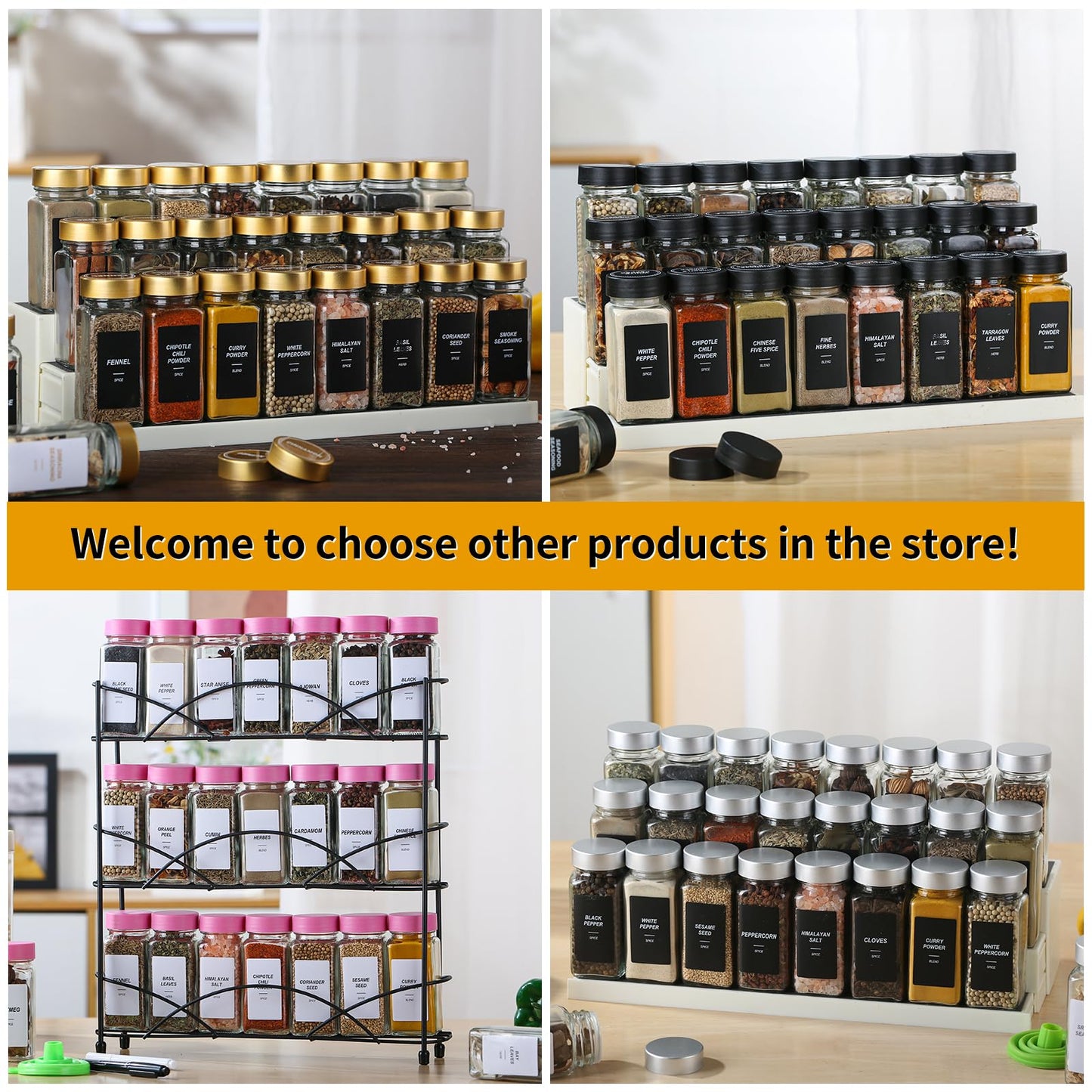24Pcs Spice Jars Containers with Labels，4oz Black Seasoning Bottles with Shaker Lids for Rack, Cabinet, Drawer,Empty Square Condiment Pots (24, Black)