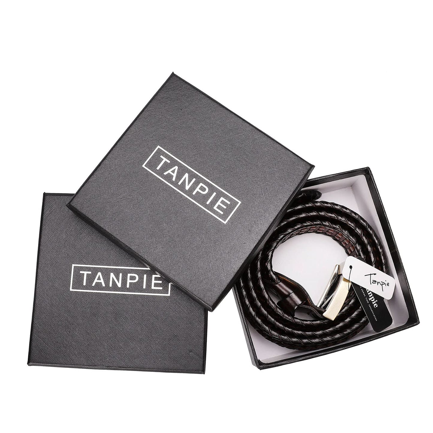 Tanpie Men's Braided Belt Leather Woven Fashion Strap for Jeans Brown Large