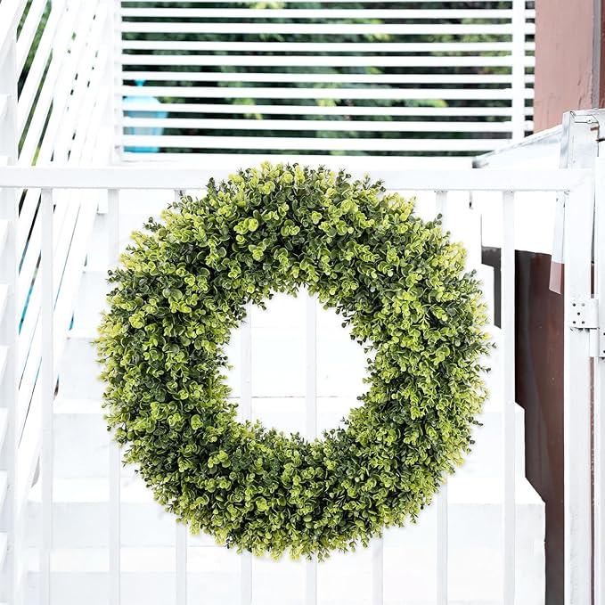 32 Inch Extra Large Boxwoods Green Spring Artificial Wreath for Front Door, Year Round Spring Summer Winter Wreaths for Wall Window Porch Home Farmhouse Outdoor Outside Indoor Decorations