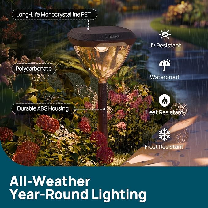 Linkind Smart Solar Pathway Lights SP6C, APP Control Solar Lights Outdoor Waterproof with 5 Swappable Lenses Landscape Lighting, Color Changing Garden Decor for Yard, Patio, Driveway(2 Pack)