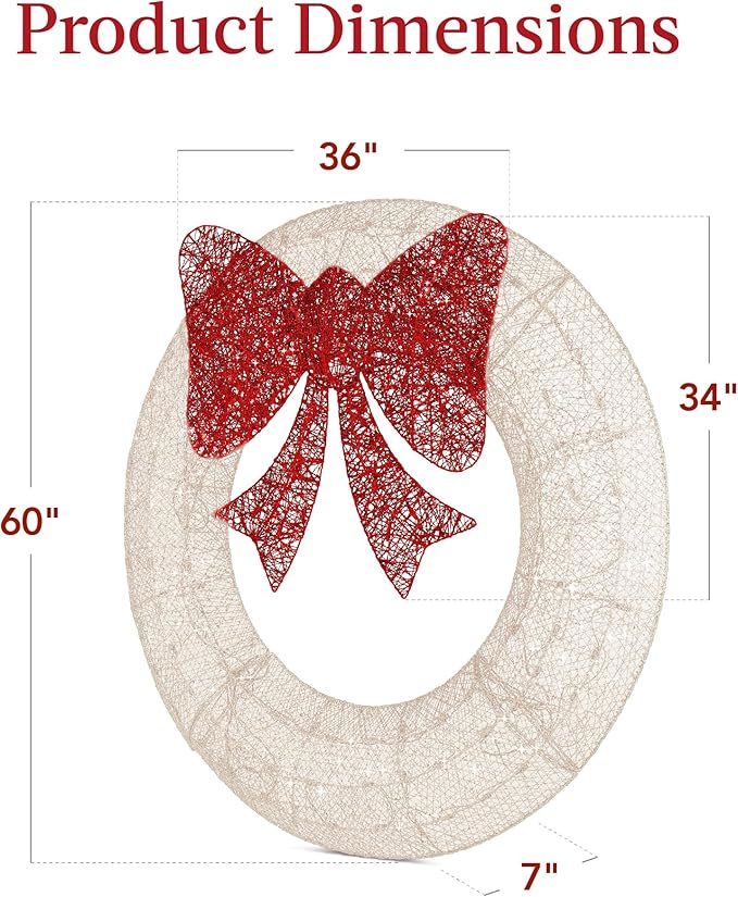 Best Choice Products 60in Pre-Lit Outdoor Christmas Wreath Decoration, LED Metal Holiday Decor for Home Exterior, Garden w/ 206 Lights, Bow - White/Red