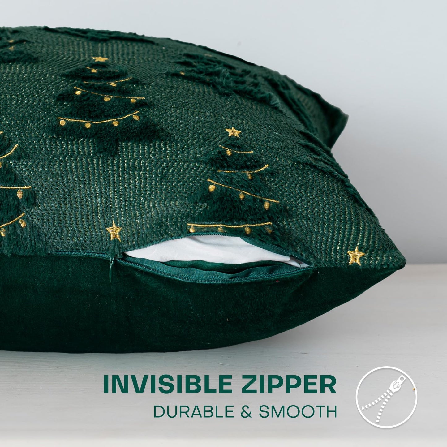 ZSkogur Christmas Throw Pillow Covers 18x18 Set of 2, Christmas Tree Decoration Cushion Covers Soft Faux Fur Pillow Cases for Sofa Couch Bed Winter Holiday Festivals Home Decor, Green(Star)