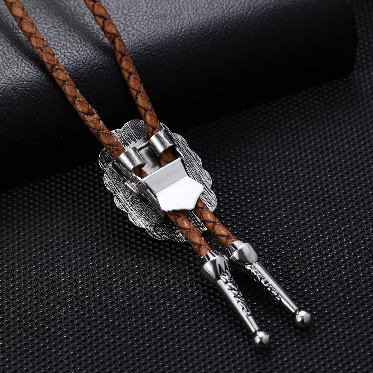 Joxevyia Western Bolo Tie for Men Women Tiger Eye Stone Cowboy Leather Necktie Vintage Accessories Adjustable Flip Clip