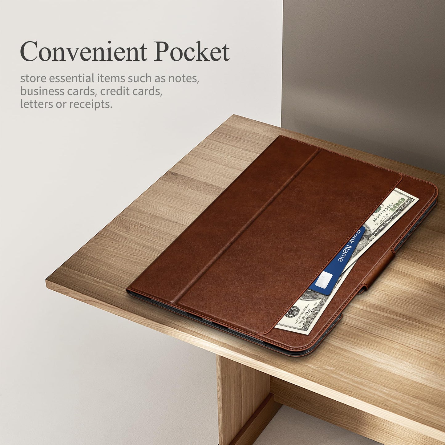 auaua Case for iPad Air 13 inch M4/M3/M2(2026/2025/2024), with Pencil Holder and Pocket, Multiple Viewing Angles, Magnetic Closure, Auto Sleep/Wake (Brown)