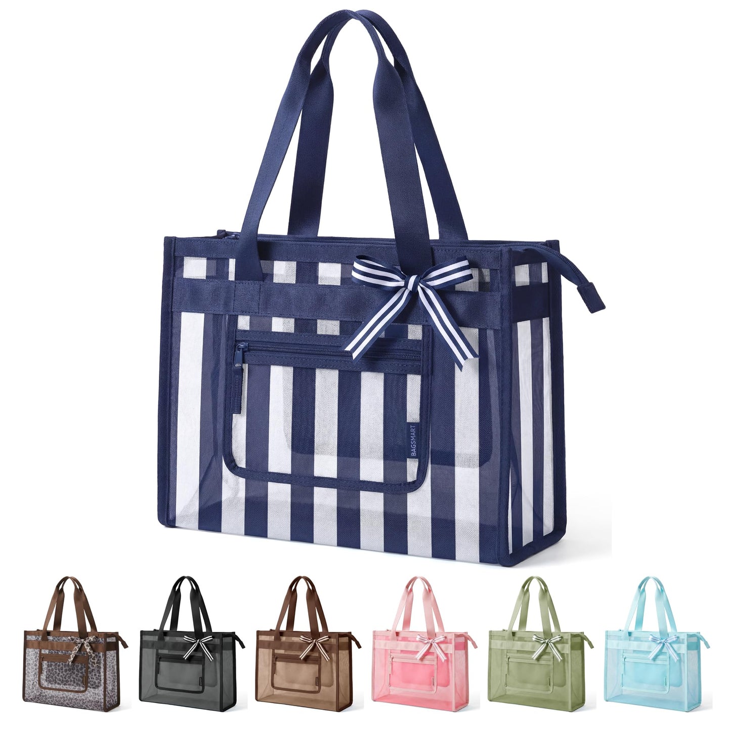 BAGSMART Mesh Beach Bag with Zipper Pocket, Large Beach Tote Bags for Women
