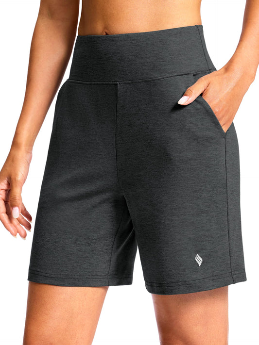 SANTINY Women's 7"/9" Bermuda Long Shorts Lightweight High Waisted Walking Casual Running Workout Athletic Short with Pockets (Charcoal_L7_L)