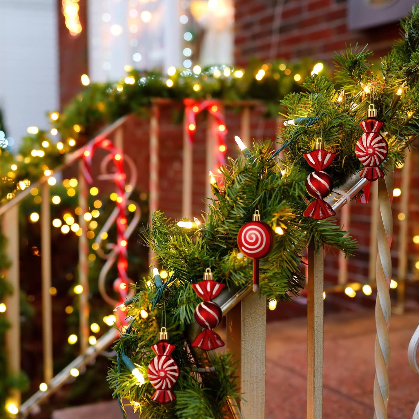 Aoriher 24 Pcs Christmas Candy Cane Ornament Plastic Peppermint Candy Cane Christmas Decorations Xmas Hanging Lollipop Pattern Decorations with Rope for Xmas Holiday Festival Decor(Vivid Style)