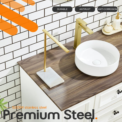 AONEON Hand Towel Bar for Bathroom Vanity Countertop 1-Tier Towel Holder Free Stand with Heavy Marble Base Thicken Steady, Gold Stainless Steel AN7002GD