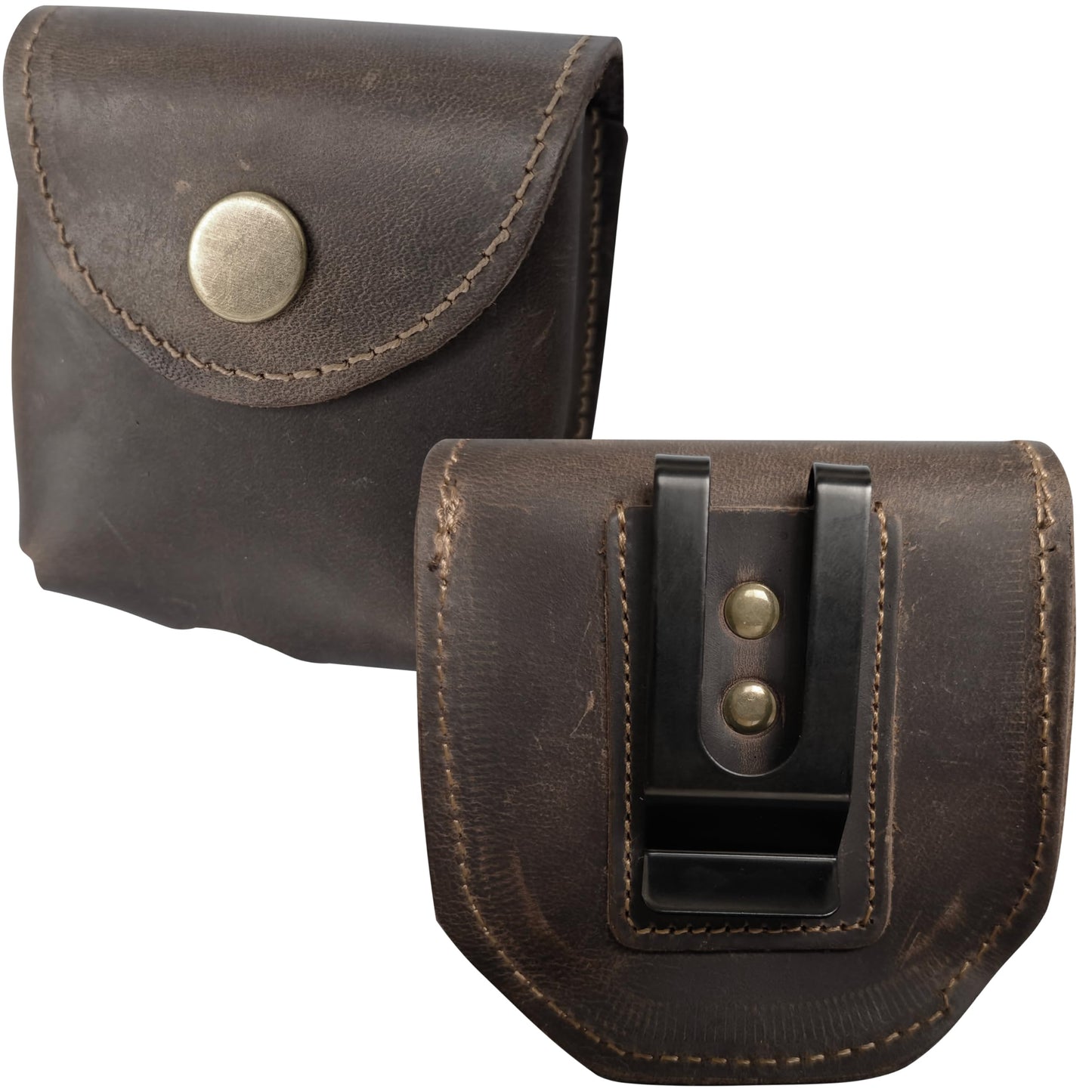 Cowhide Leather Zyn Holder- Vintage Handmade Brown Thick Grain Leather Dip Can Holster-Snuff Holder Compatible with ZYN, Copenhagen, Skoal, Kodiak, etc-Belt Accessories for Men