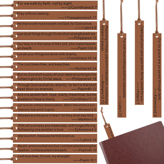 Spakon 40 Pieces Christian Gifts Bulk Scripture ‎Bookmarks Religious Father's Day Gifts Bible Verse Leather Bookmark for Church Sunday School(Brown)