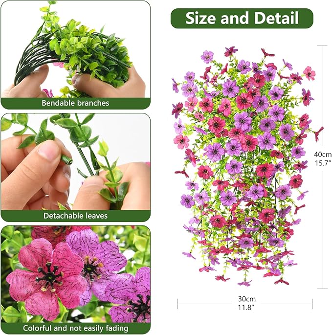 Artificial Faux Hanging Flowers Plants for Outdoor Spring Summer Decoration, 2PCS Fake Daisy Silk Plant Outside No Fade UV Resistant Realistic Home Decor for Porch Patio Window Box (Mix Purple)