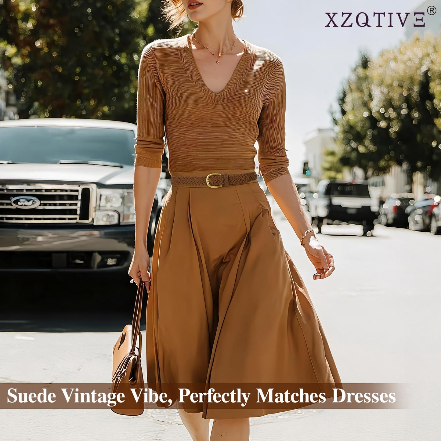 XZQTIVE Women’s Braided Suede Belt with No-Hole Adjustable Design – Vintage Woven Leather Waist Belt for Dresses,Jeans and Casual Outfits
