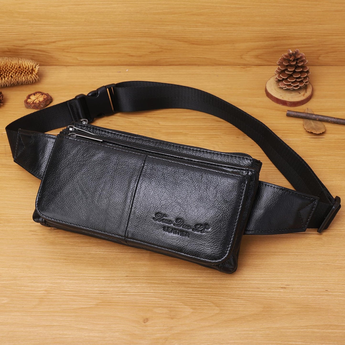 KPYWZER Vintage Leather Fanny Pack Waist Bag for Men Women Outdoor Travel Hunting Hiking Camping Hip Bum Belt Cell Phone Purse Wallet Pouch Retro Crossbody Sling Pouch Black