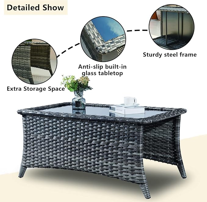 Rilyson Patio Furniture Swivel Chairs Set - 8 PC Wicker Rattan Outdoor Sectional Conversation Sets with 4 Swivel Rocking Chairs,2 Ottomans,1 Sofa and 1 Coffee Table for Porch Deck(Mixed Grey/Red)