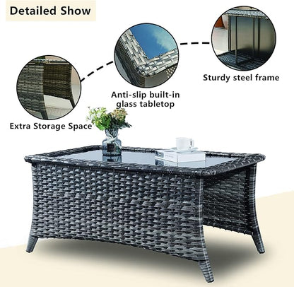 Rilyson Wicker Patio Furniture Set - 6 Piece Rattan Outdoor Sectional Conversation Sets with 2 Swivel Rocking Chairs,2 Ottomans,1 Sofa and 1 Coffee Table for Porch Deck Garden(Mixed Grey/Grey)
