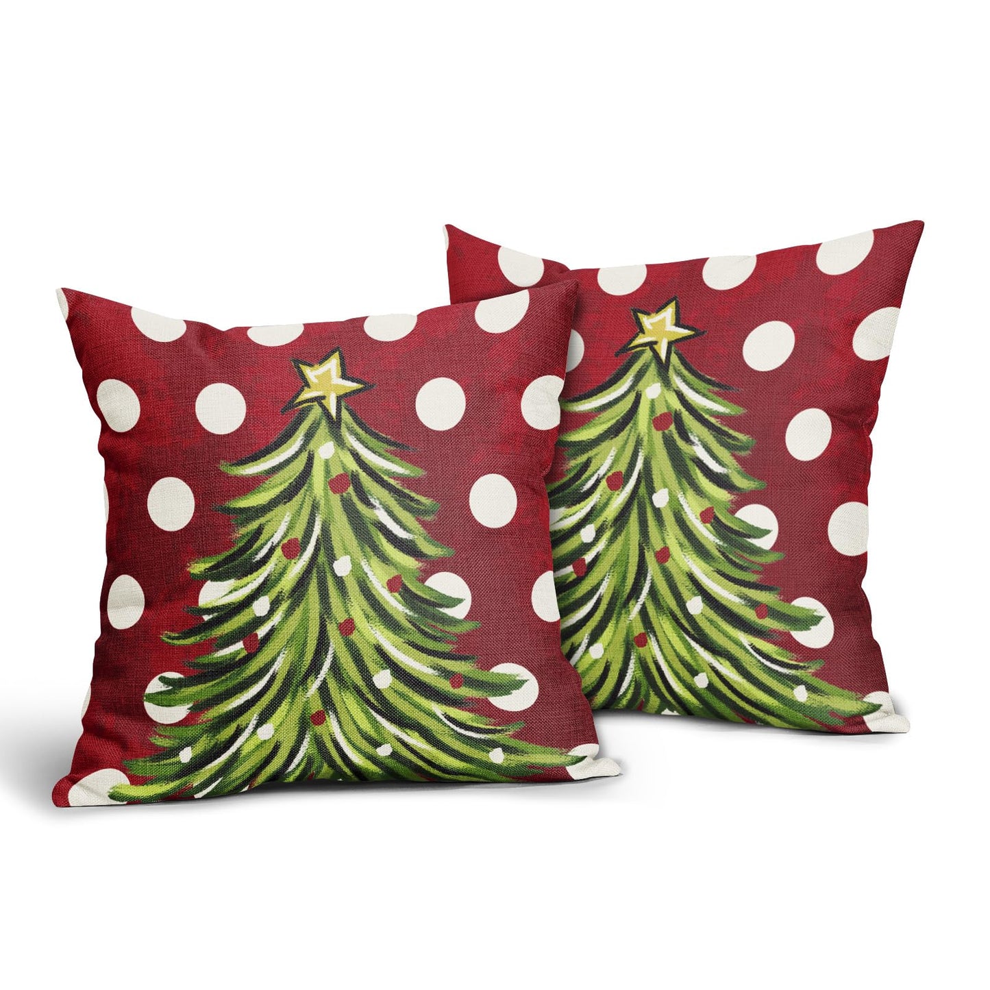 Sivirary Dark Red Christmas Pillow Covers 18x18 Inch Set of 2 Xmas Tree Polka Dots Holiday Decorative Winter Throw Pillowcases Outdoor Seasonal Farmhouse Cushion Cases Decor for Sofa Couch Bed