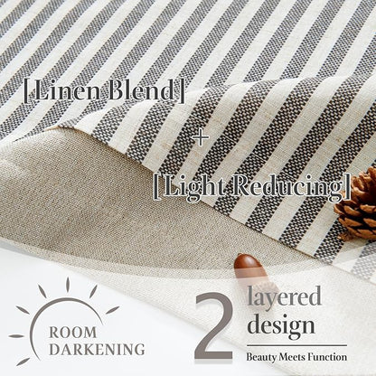 jinchan Double Layer Striped Linen Kitchen Tier Curtain Rustic Cafe for Living Room Bathroom Half Window Curtain Light Filtering Rod Pocket 1 Panel 36 Inch Charcoal Grey