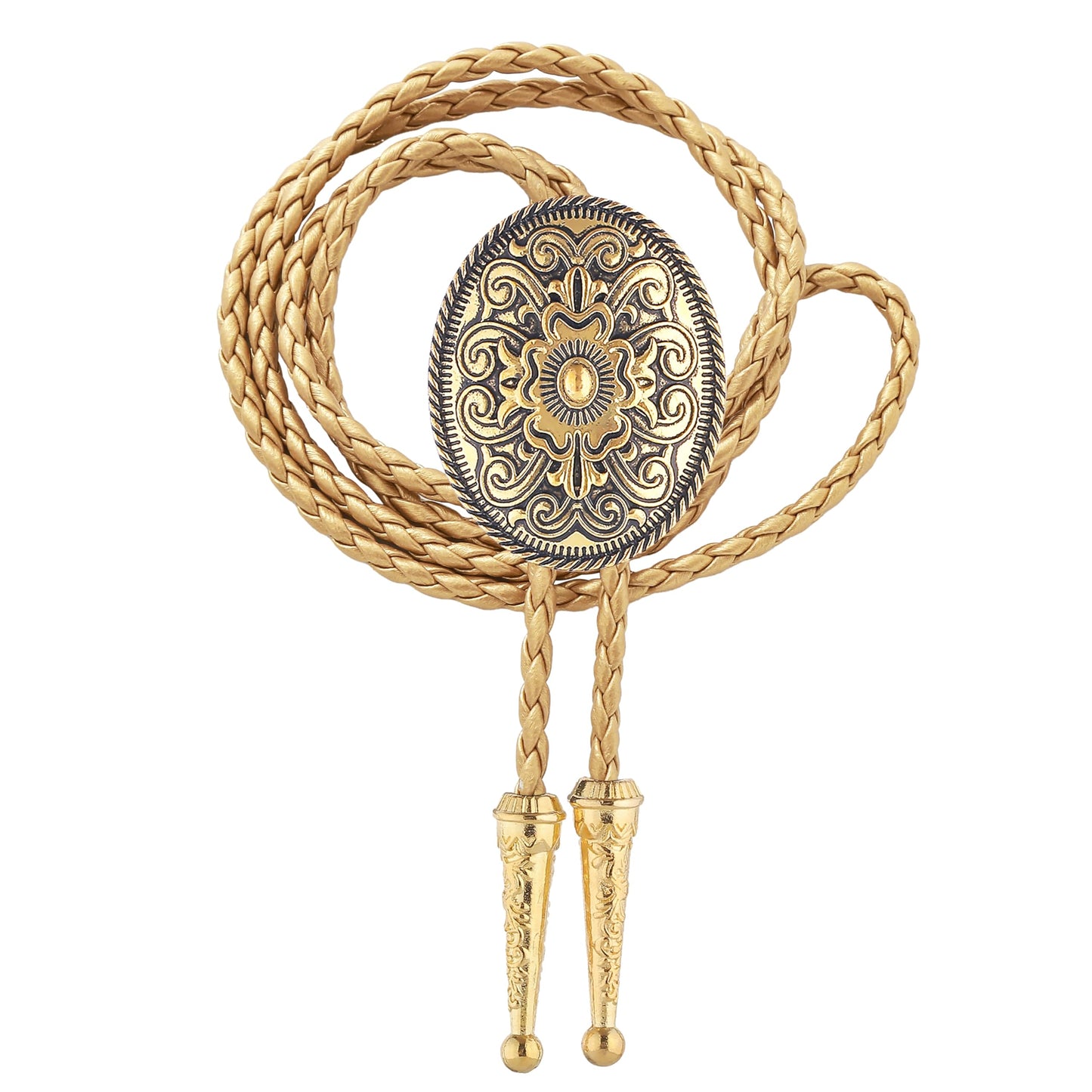 GelConnie Bolo Tie for Women Gold Leather Cord Handmade Floral Bolo Tie For Men Cowboy Necklace Gold Jewelry for Men Western Ties