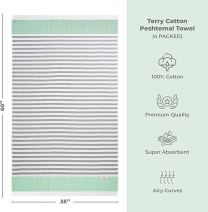 Peshtemal Beach Towels - 100% Cotton Lightweight Quick-Dry Sand-Free | 35"x60", Green