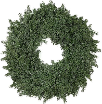 26" Real Touch Christmas Cedar Wreath, Christmas Wreaths for Front Door, Realistic Pine Wreath, Large Green Cypress Wreaths for Home Fireplace Wall Window Porch Outdoor Xmas Holiday Decor