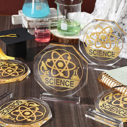 CroBlissful 3/6 Pcs Trophy Award 4.72 x 4.72 Inches Acrylic Trophy Plaques Awards for Adult Team Participation Gift Prizes(6 Pcs,Science Style)