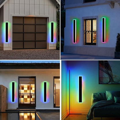 MELUCEE 2 Pack 40in Long Outdoor LED Wall Lights IP65 Waterproof Modern RGB Exterior Wall Light Fixture Black for Courtyard Garage Patio Porch, Remote Control Included