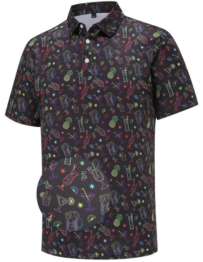 Mens Golf Polo Shirts Short Sleeve Performance Moisture Wicking Dry Fit Casual Print Funny Golf Polo Neon Shirts for Men