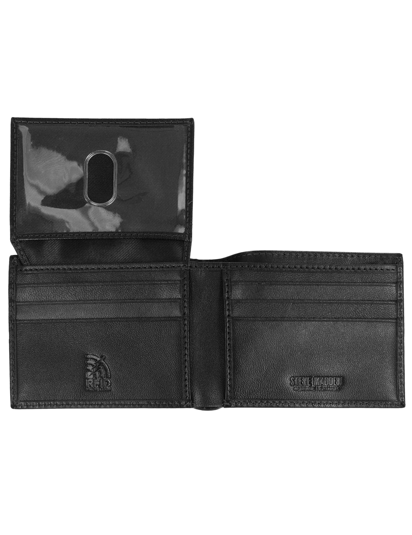 Steve Madden Slim Leather Wallet for Men with Extra Capacity Attached Flip Pockets