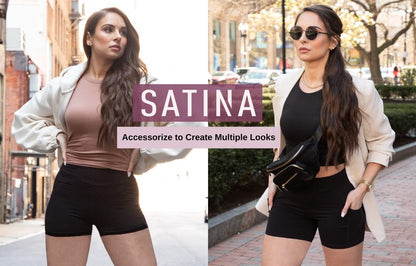 SATINA Biker Shorts for Women – 5-Inch High Waist Yoga Shorts with Pockets – Buttery Soft, Stretchy Peach Skin Fabric – Tummy Control & Moisture-Wicking – Black, Medium – Regular & Plus Sizes