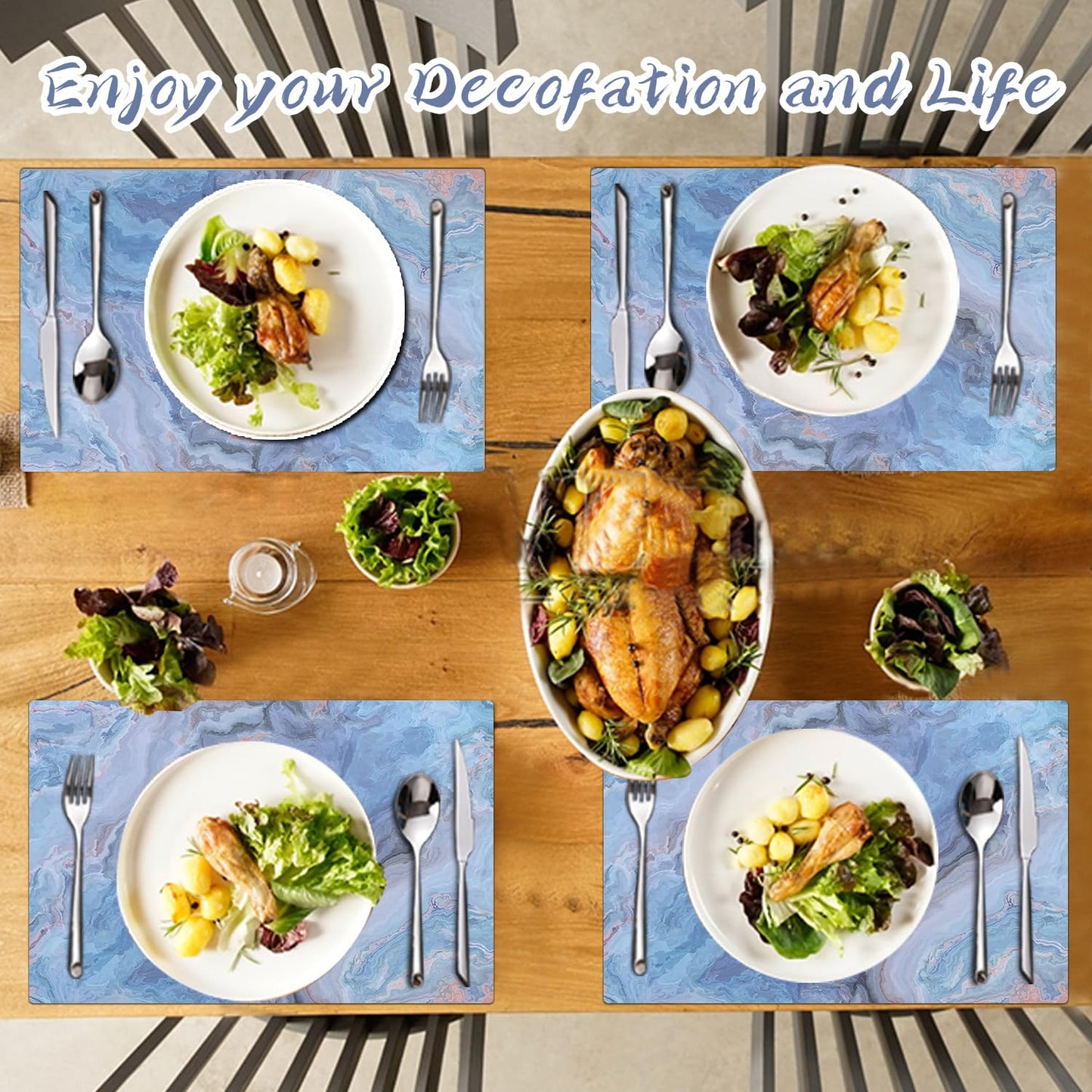 Marble Faux Leather Placemats Set of 4 - Heat Resistant Placemats for Dinner Table, Non-Slip Waterproof Oil-Proof Washable Reusable Placemat for Indoor Outdoor Kitchen Decor, 15.75In*11.81In