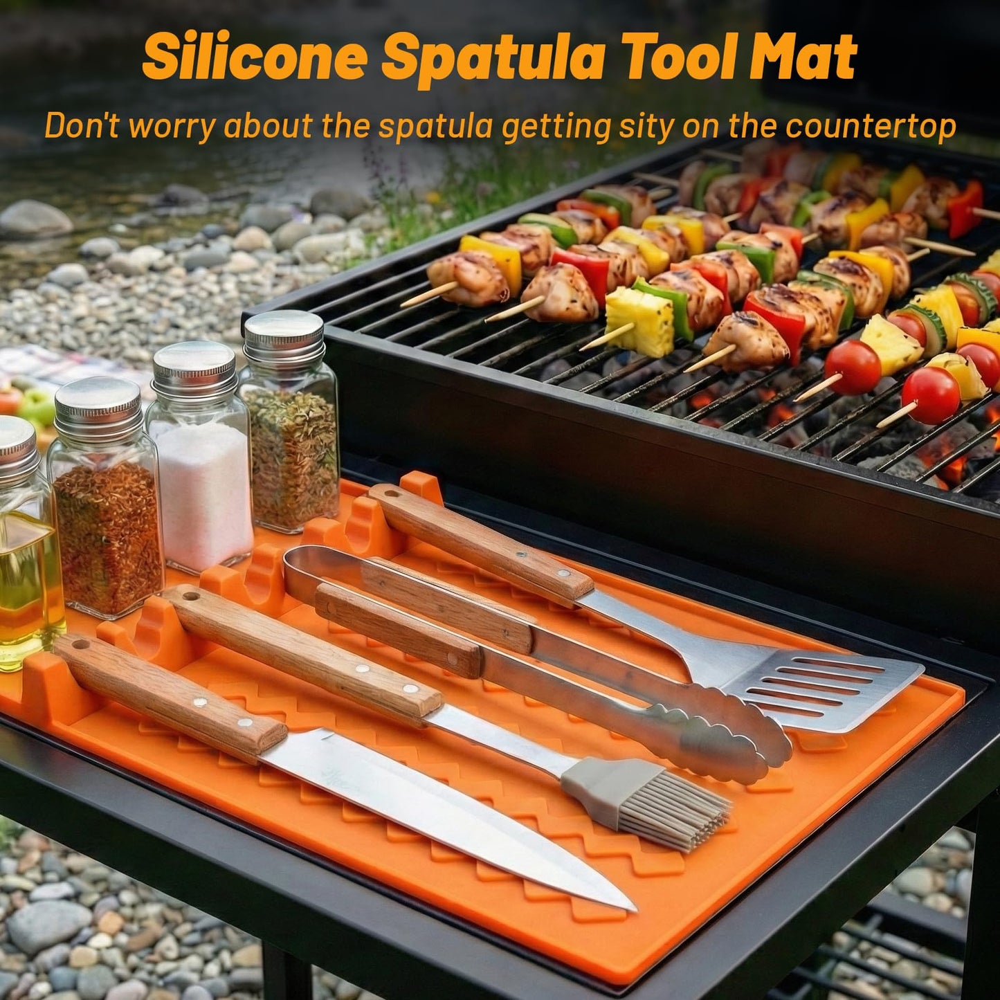 Grilling Prep and Serve Trays, Set of 5 Stackable Stainless Steel BBQ Trays with Lid & Cutting Board & Silicone Mat, Deep Marinating Container, Serving Platter for Plating Food, Large BBQ Prep Tub