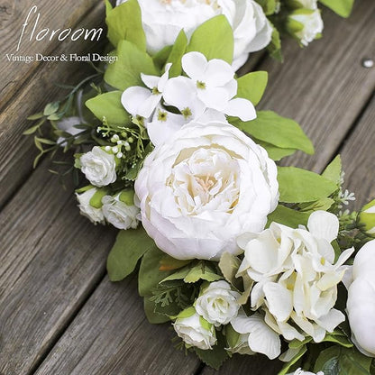 Floroom Floral Wreath, 20" Artificial White Peony Hydrangea Wreath for Front Door Wedding Decorations Wall Decor