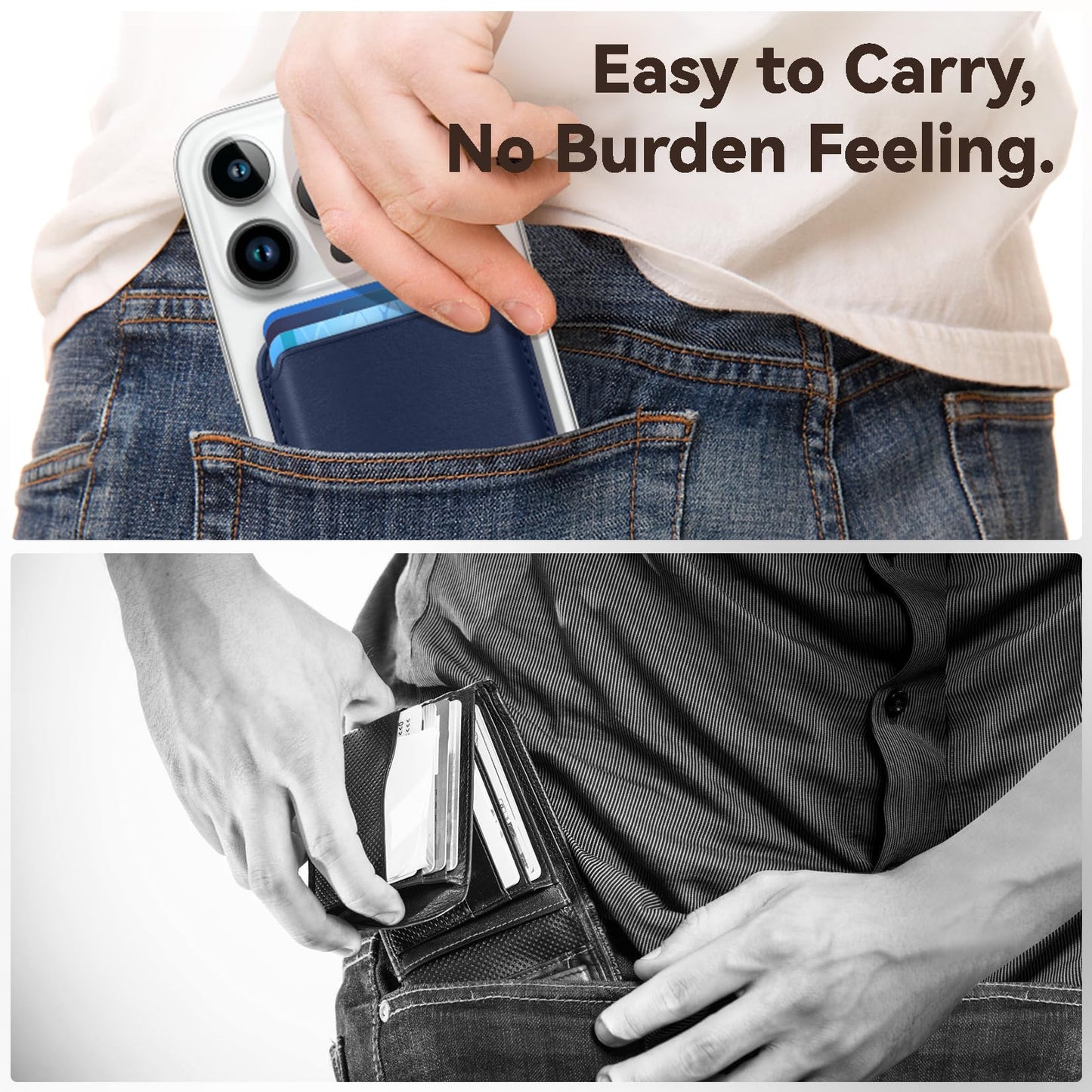 KRTALS Magnetic Wallet Cell Phone Card Holder for Phone Case with Mag-Safe, Stronger Magnetic RFID Leather Phone Wallet Stick on Series of iPhone 17/16/15/14/13/12 and Pro/Promax,Indigo Blue