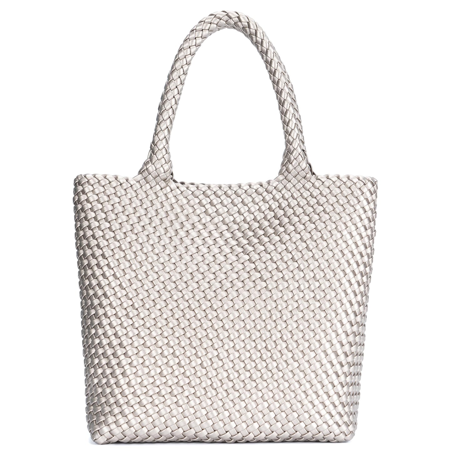 BAGOK Woven Tote Bag for Women, Handwoven Vegan Leather Shoulder Bag with Zipper Clutch, Large Tote Purse for Work, Travel, Beach & Weekend Getaway