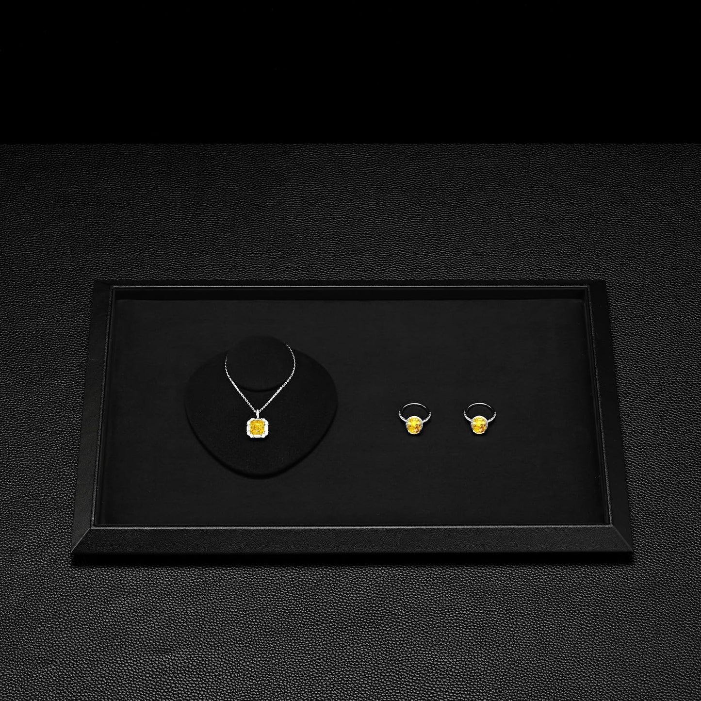 Oirlv Black Leather Jewelry Display Tray with Microfiber Lining, Premium Square Corner Organizer