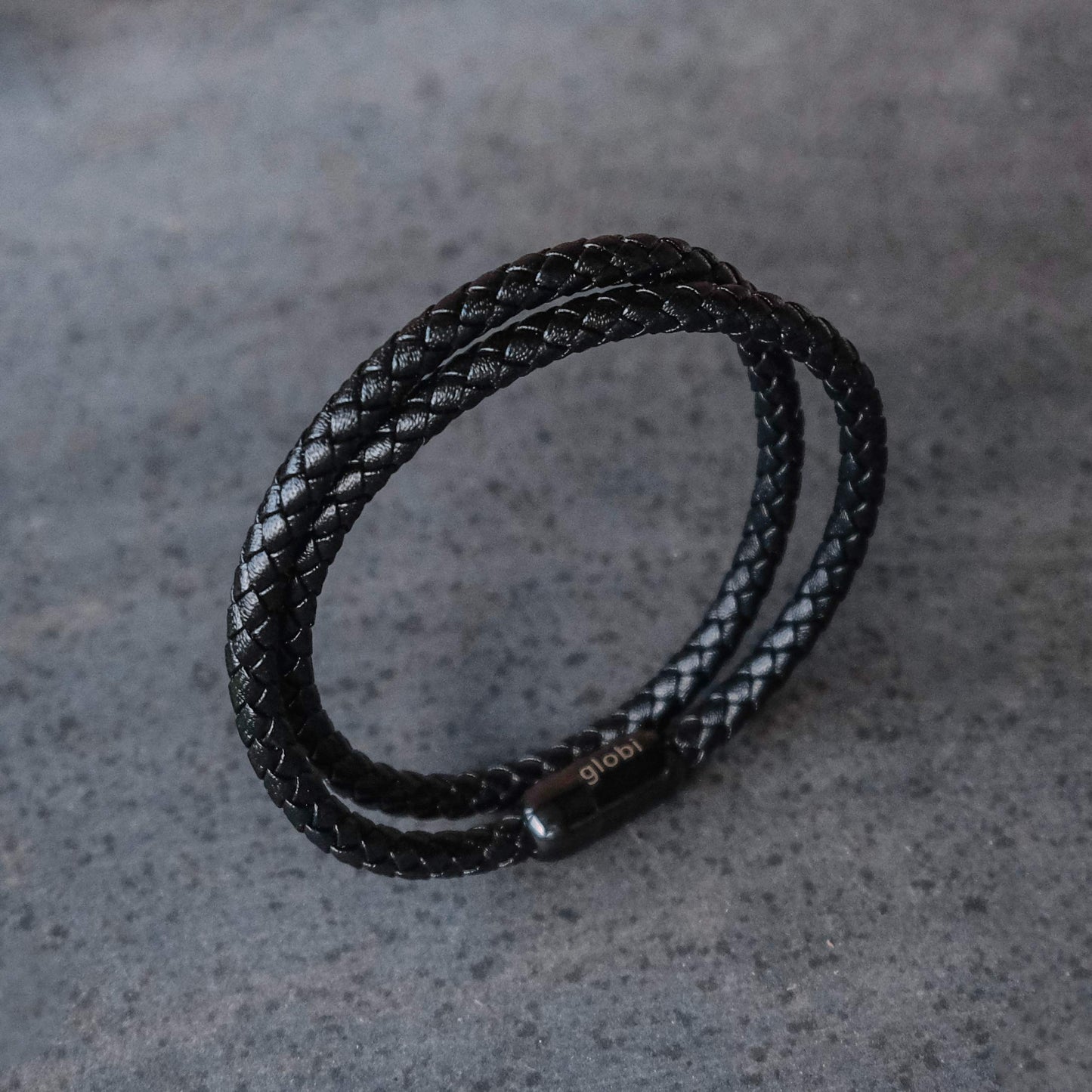 Globi Leather Bracelet For Men | Genuine Wrap Braided Leather Cuff Bangle Bracelet with Magnetic Stainless Steel Clasp For Men/Women (Black 8”)