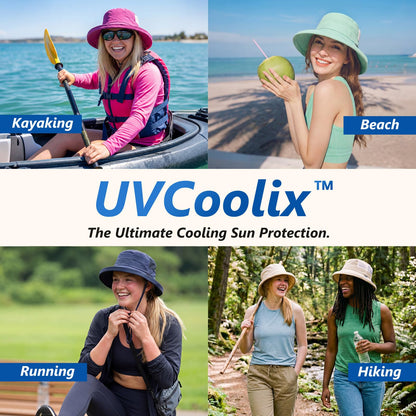 TOP-EX UVCoolix™ Cooling Sun Hat for Women with Ponytail Hole Wide Brim SPF 50 UV Protection Packable Bucket Hat for Travel Beach Gardening Hiking Fishing Camping with Chin Strap Beige L/XL