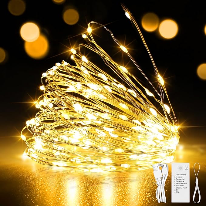 Mlambert 16.4FT LED Fairy Lights Battery Operated with Timer, Rechargeable Mini Twinkle Lights for Christmas Decor Holiday Party,1 Pack, Warm White