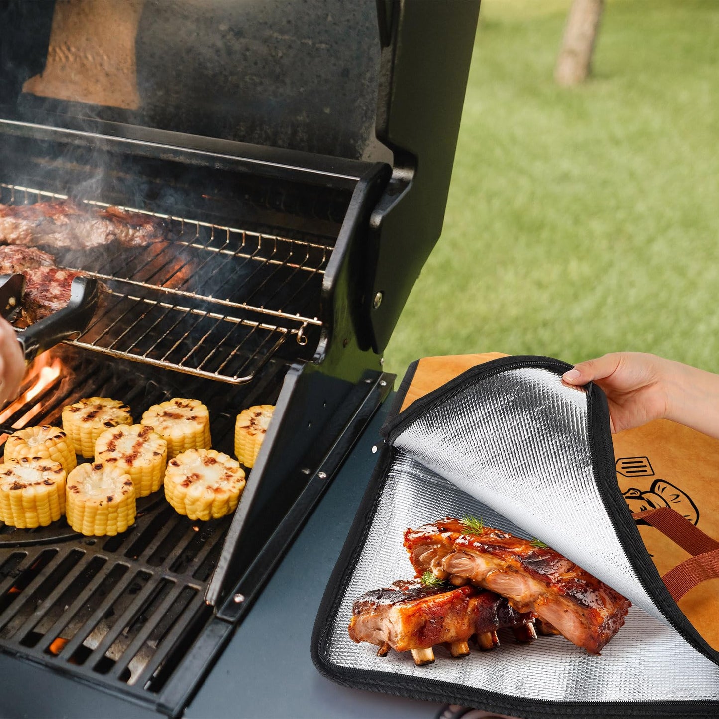 Frienda 21" BBQ Meat Resting Bag with 50 Sheets Butcher Paper, Insulated BBQ Blanket for Brisket, Leakproof Thermal Cooler Bag, Father's Day Smoker Accessories Grilling Gift for Men Dad(Yellow)