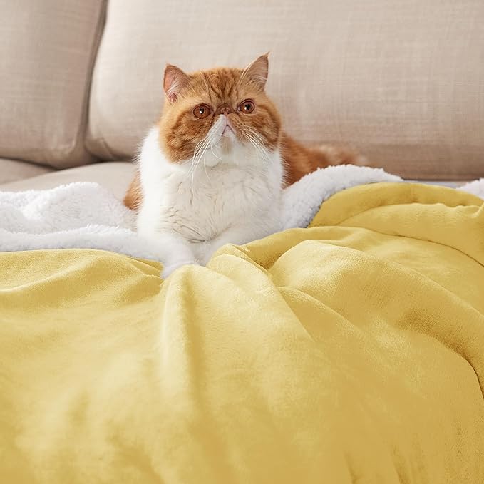 Bedsure GentleSoft Sherpa Fleece Blankets King Size for Bed - Thick and Warm, Soft Fuzzy Plush King Blanket for Winter, Yellow, 108x90 Inches