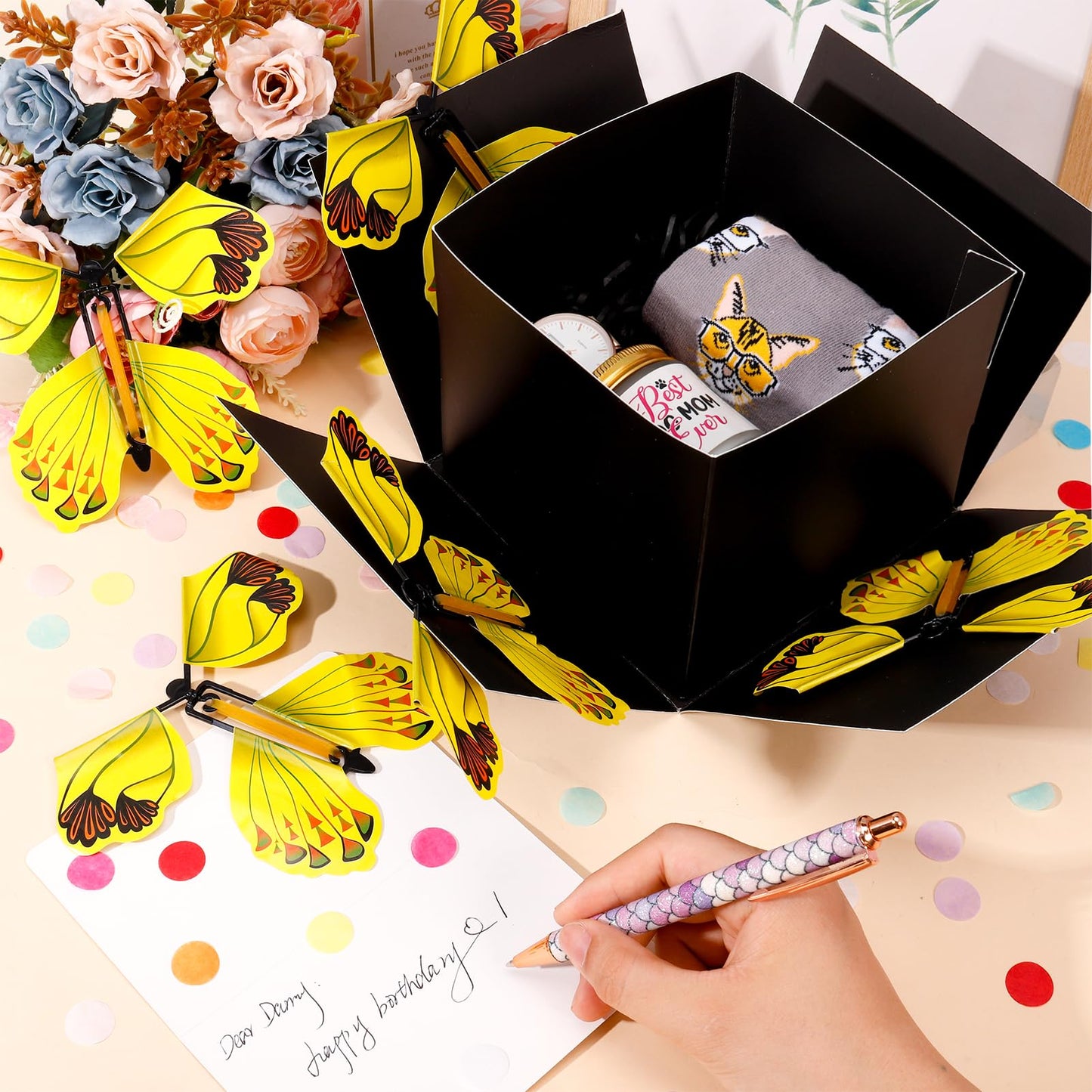 XLSXEXCL Butterfly Explosion Gift Box, Flying Butterfly Surprise Box for Birthday, Wedding, Anniversaries, Christmas (Black)