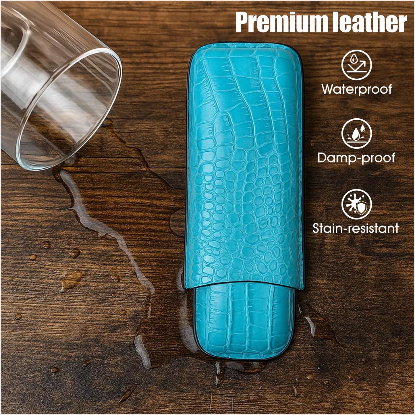 asdmm Travel Leather Case for 2 Sticks – Alligator-Embossed Portable Storage Holder, Compact Organizer for Business Trip, Golf & Outdoor Use (Blue)