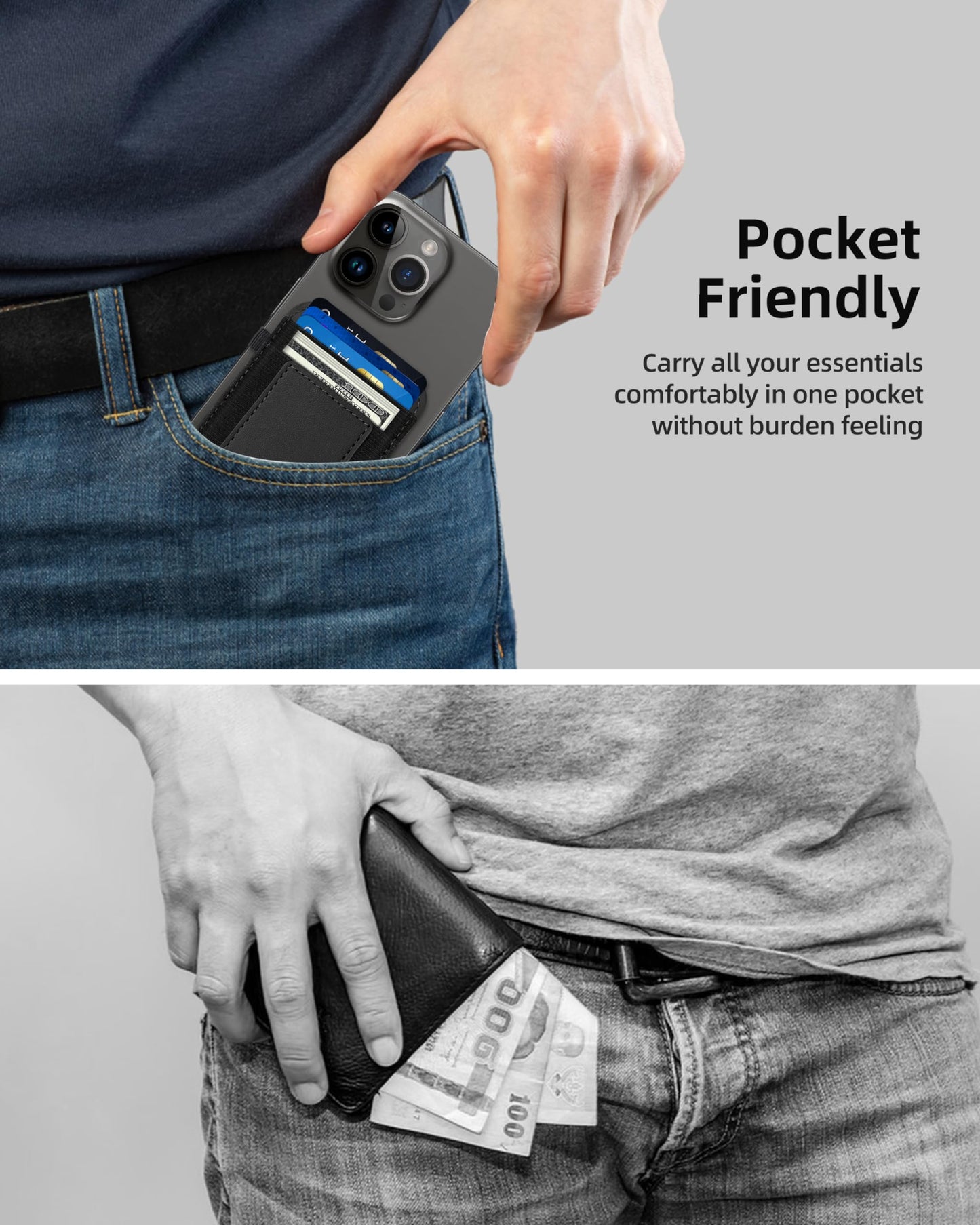 ExtreLife For Magsafe Wallet, Strongest Magnetic Wallet for iPhone 17/16/15/14/13/12 Series, for Magsafe Card Holder with 2 Card Slots, RFID Blocking, Vegan Leather, Hold 7 Cards, Slim, Black