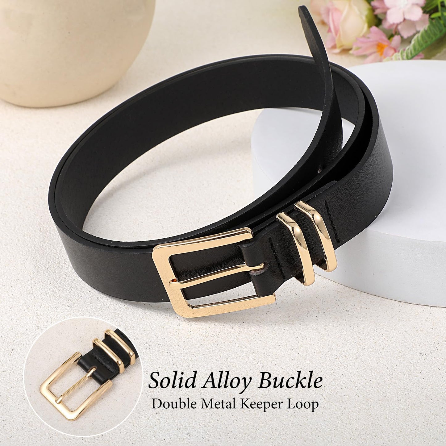 Ckhoid 8 Pcs Womens Leather Belts for Jeans Pants Dresses Fashion Skinny Waist Belts for Women with Gold Buckle (4 Colors)